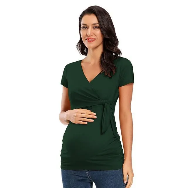 Long Sleeve V Neck Maternity Blouses And Tops For Pregnan