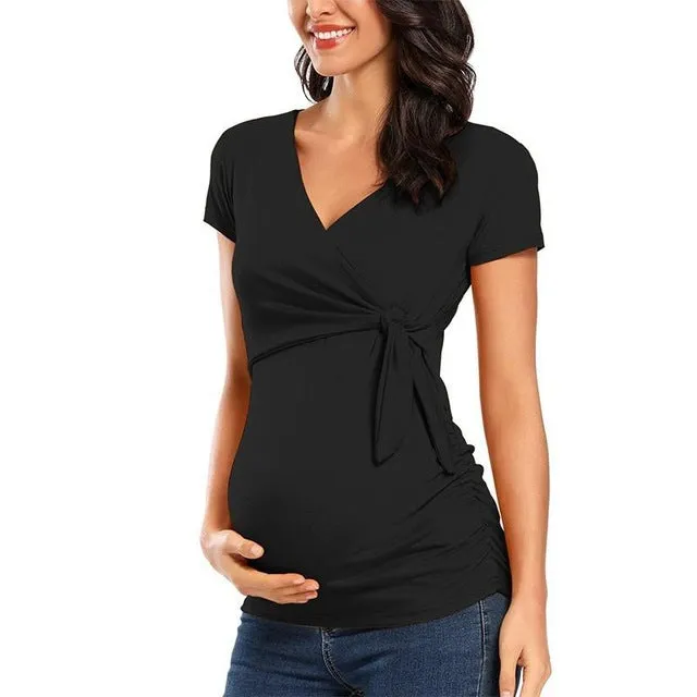 Long Sleeve V Neck Maternity Blouses And Tops For Pregnan