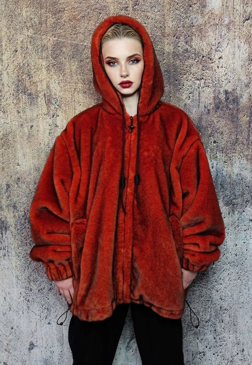 Luxury faux fur bomber grunge fleece catwalk bomber in red