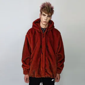 Luxury faux fur bomber grunge fleece catwalk bomber in red