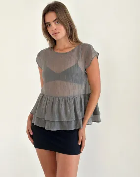 Mayumi Peplum Top in Chiffon Grey