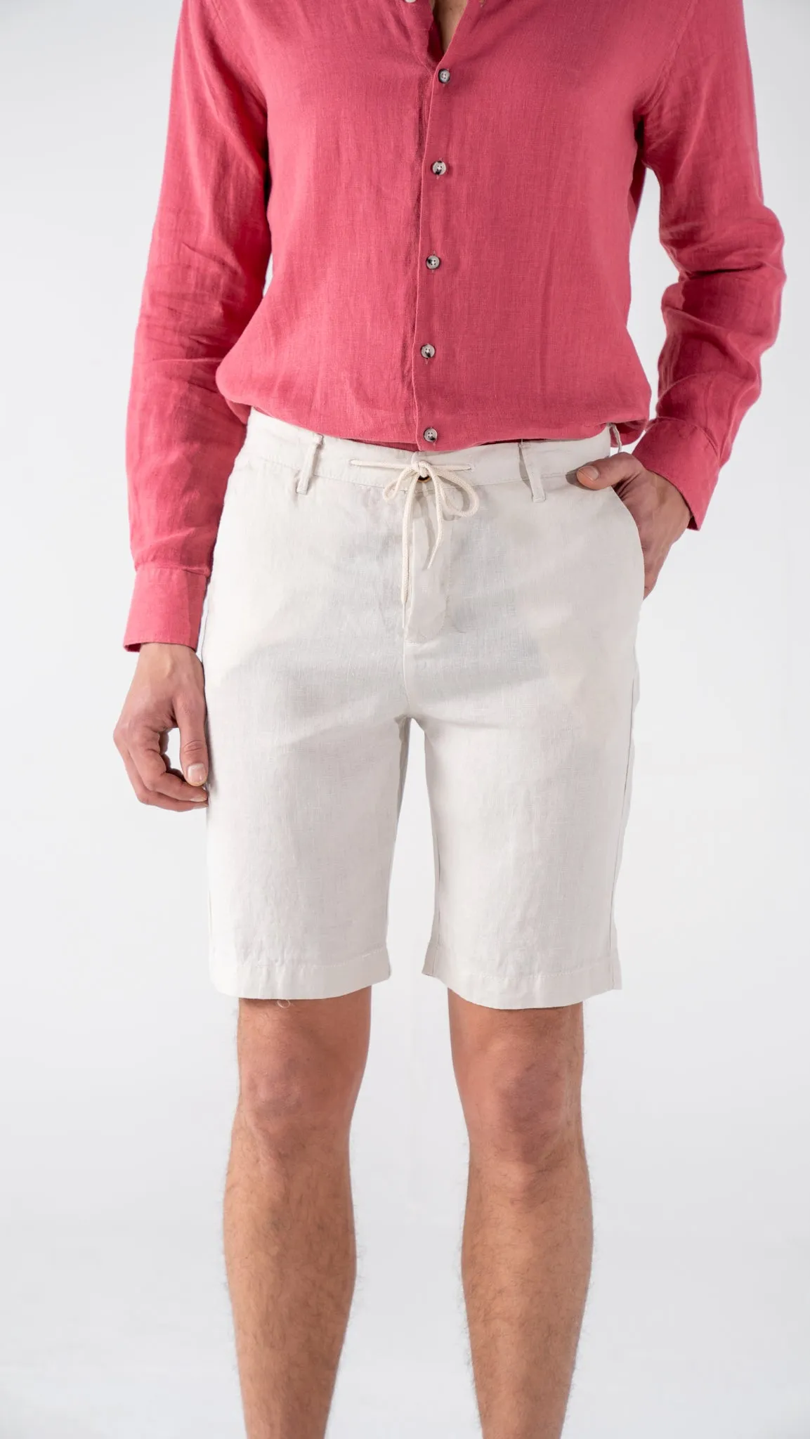 Men's Ecru Linen Jogger Chino Shorts Slim Fit