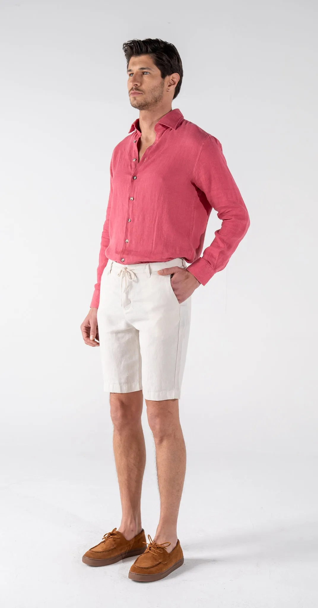 Men's Ecru Linen Jogger Chino Shorts Slim Fit