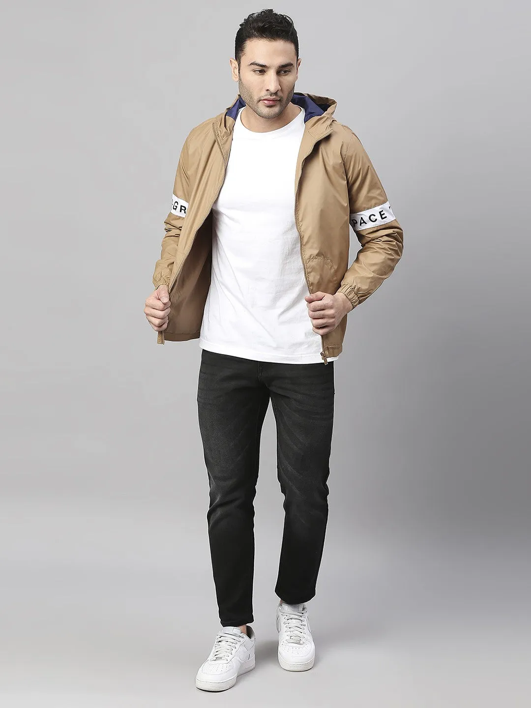 Mens Long-Sleeve Jacket - Lightweight Casual Winterwear  (Khaki)