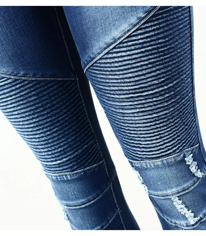 Motorcycle Biker Style  Stretch Jeans