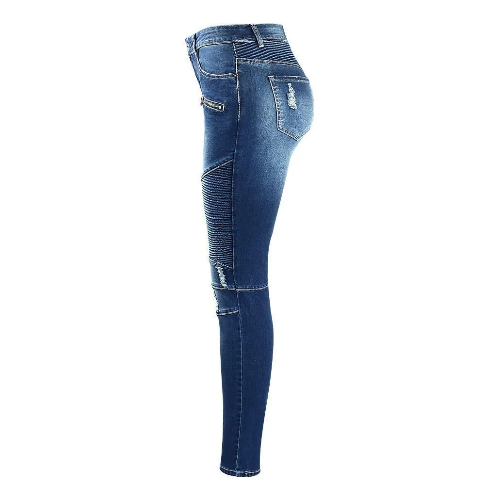 Motorcycle Biker Style  Stretch Jeans