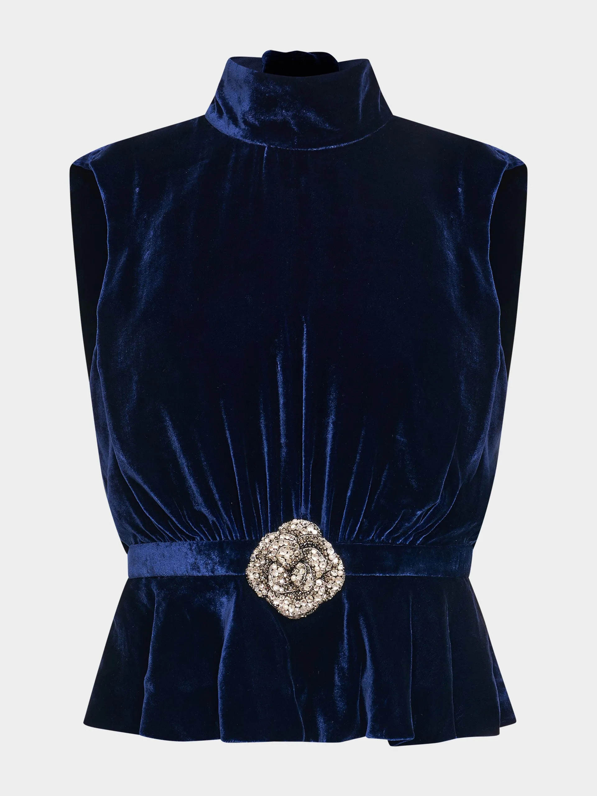 Navy crystalrose Fleur velvet top