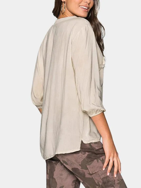 OEM ODM V-Neck 3/4 Sleeve Beige Blouses