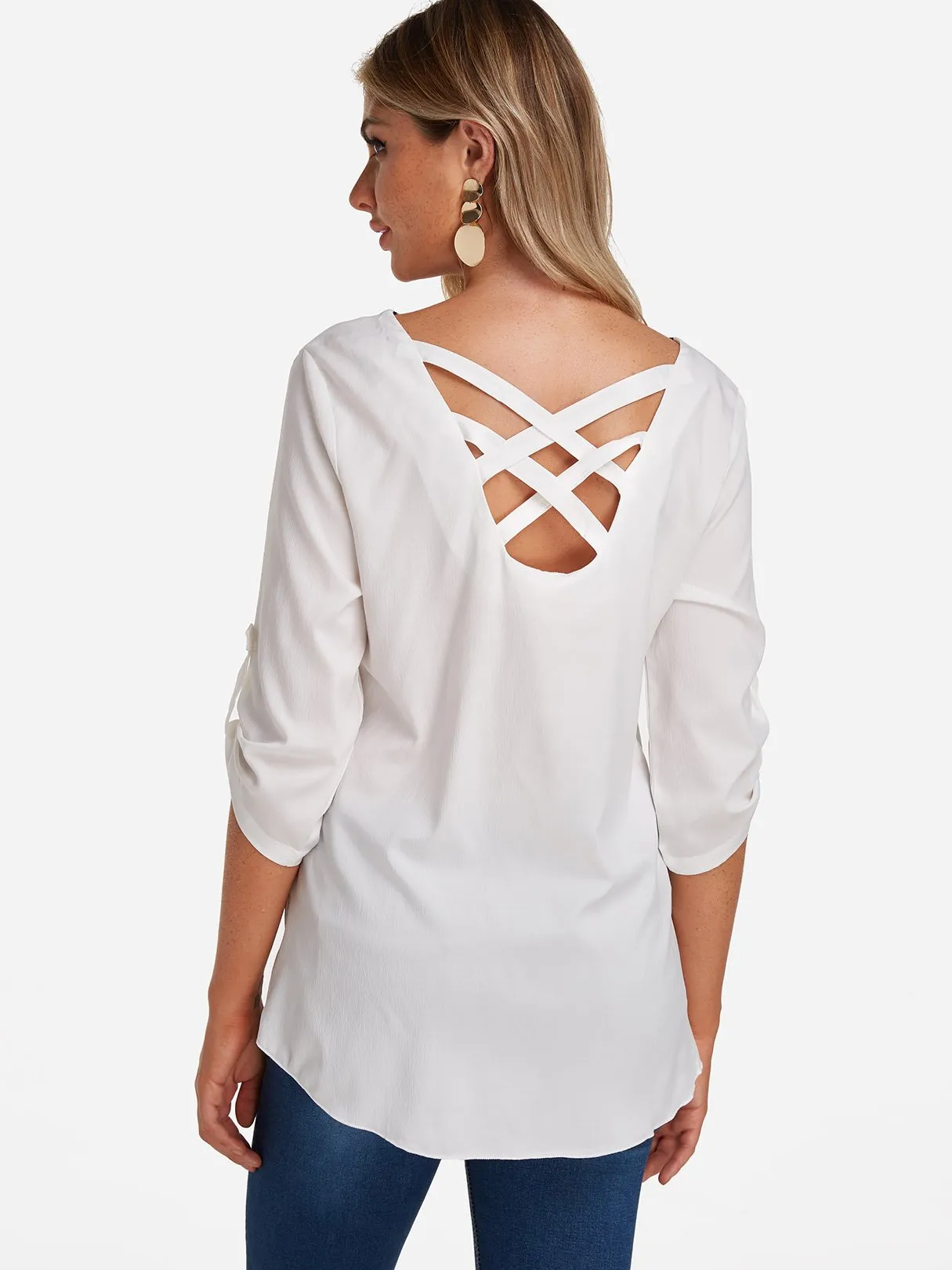 OEM ODM V-Neck Zip Back Lace-Up Half Sleeve Blouses