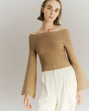 Off shoulder Panel knit tops