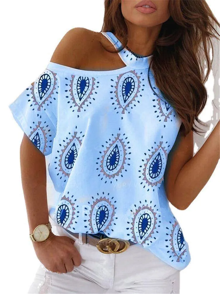 One Off Shoulder Tops Short Sleeves Blouse