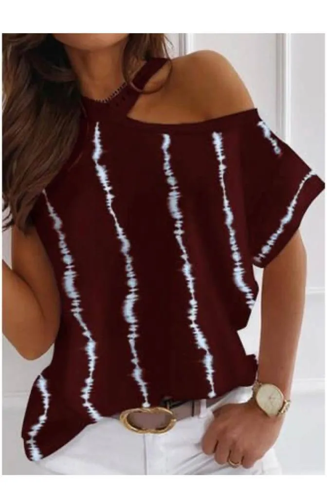 One Off Shoulder Tops Short Sleeves Blouse