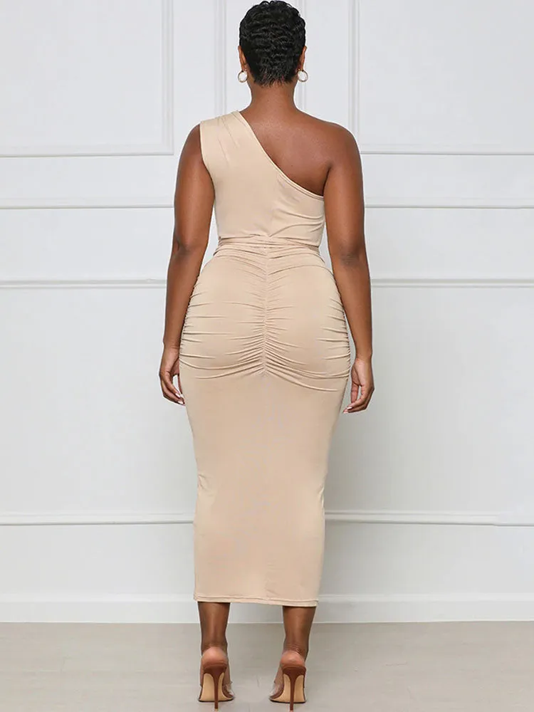 One Shoulder Belted Bodycon Midi Dresses