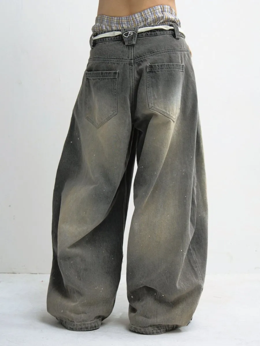 【PEOPLESTYLE】washed gray wide-legged jeans na1693