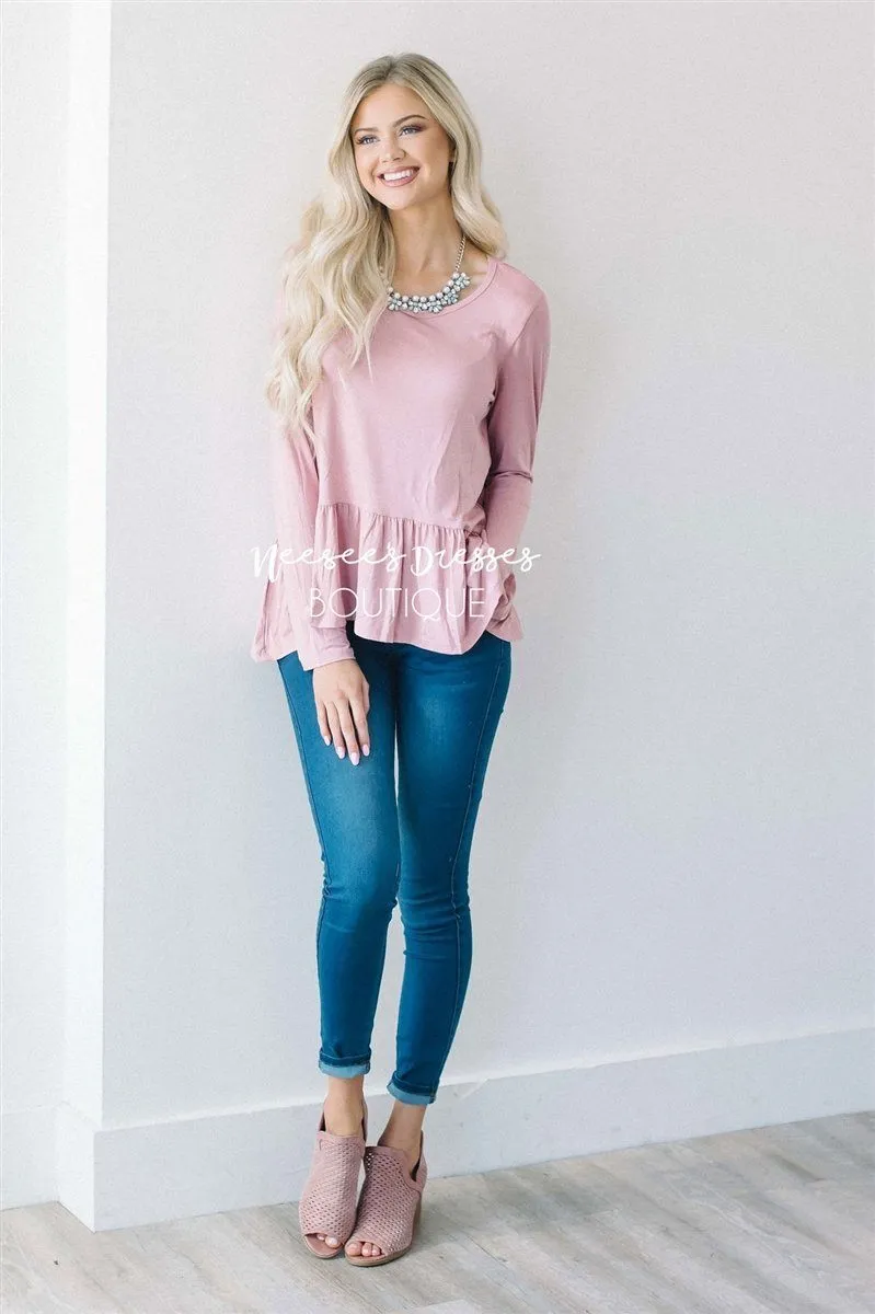 Peplum Ruffle Long Sleeve  Top