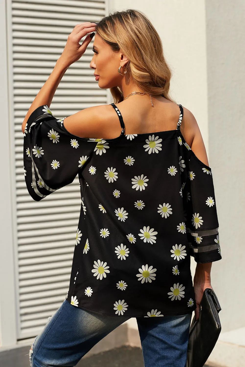 Printed Cold-Shoulder Blouse