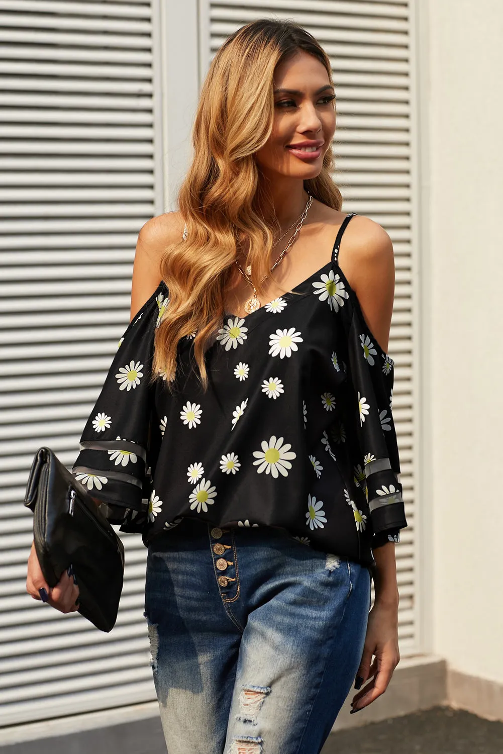 Printed Cold-Shoulder Blouse