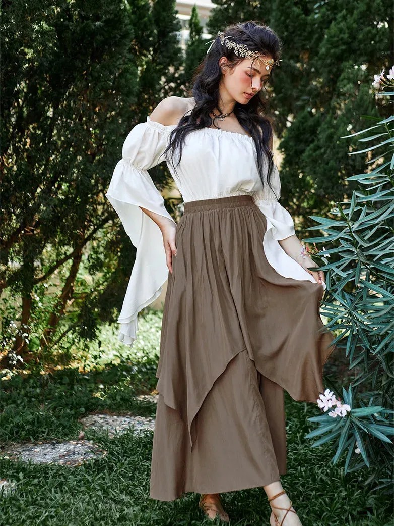 Renaissance Off-Shoulder Shirts Tops with Waterfall Openings