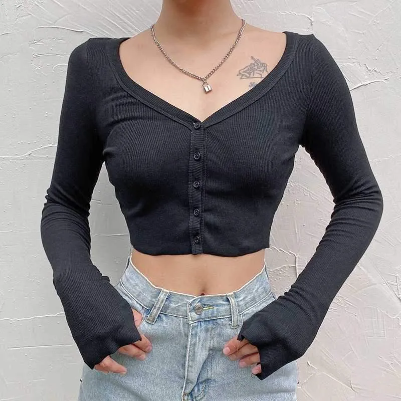 Ribbed Off The Shoulder Cropped Button Up Knit Tops