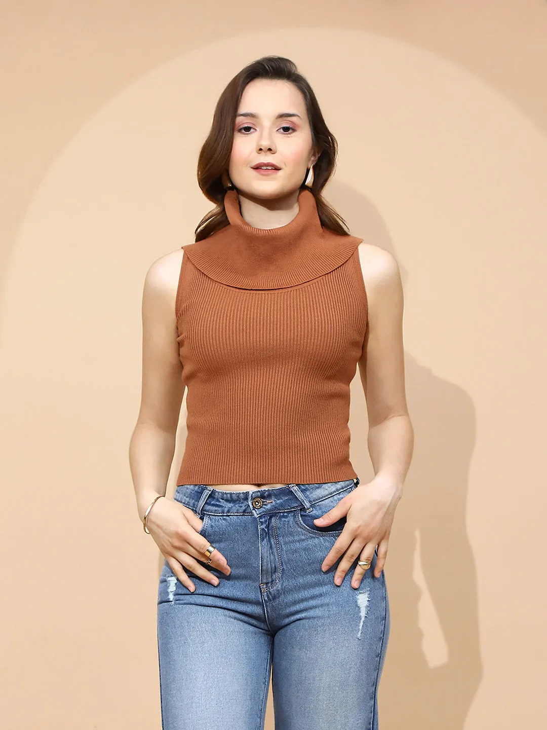 Rust Polyester Blend Skivvy Top