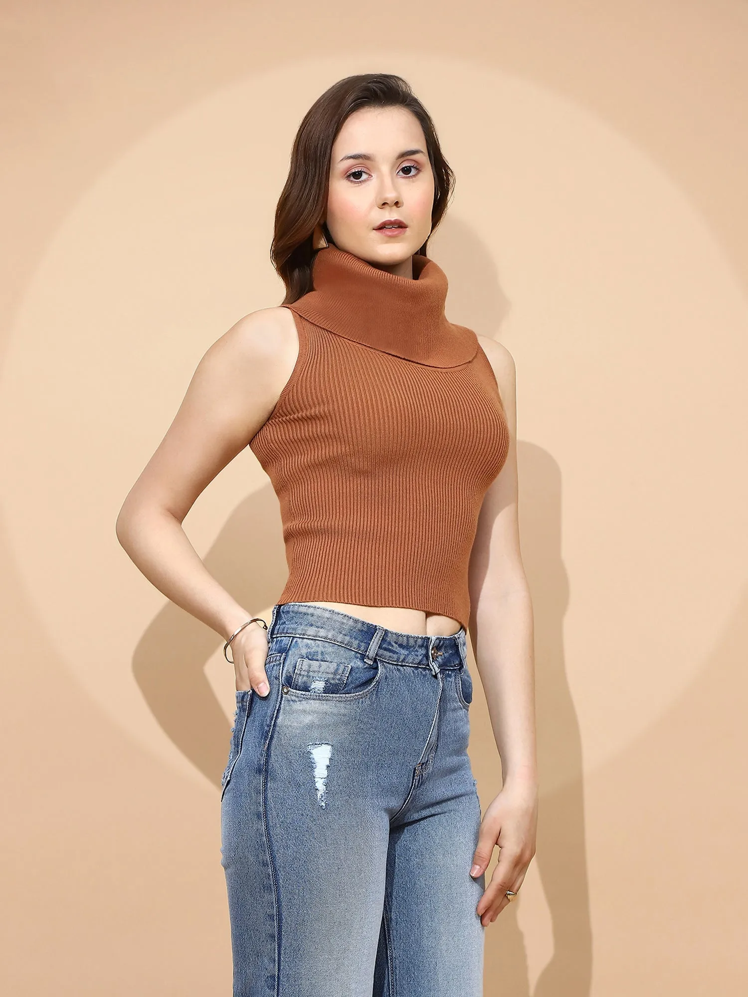 Rust Polyester Blend Skivvy Top