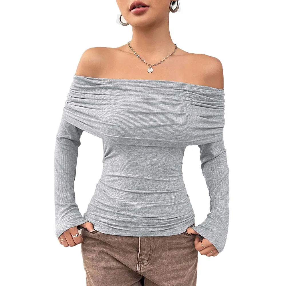 Sexy Off-Shoulder Off-Shoulder Slim Knit Sweater Wholesale Womens Clothing N3824072000226