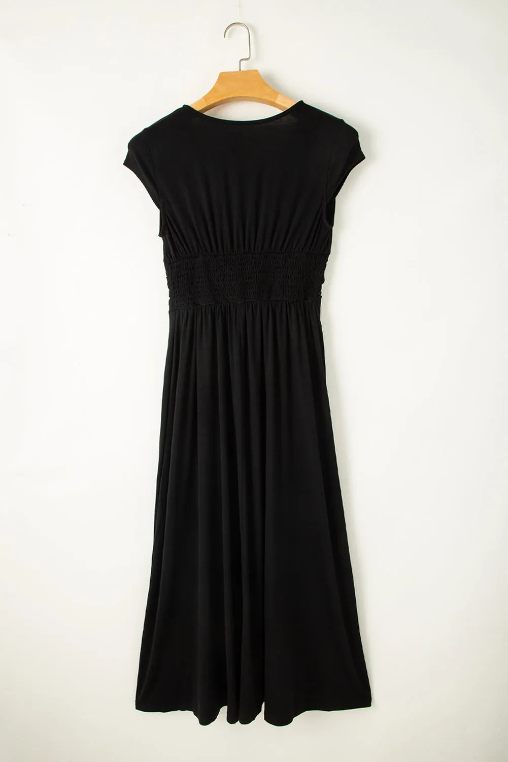 Shirred High Waist V Neck Maxi Dress