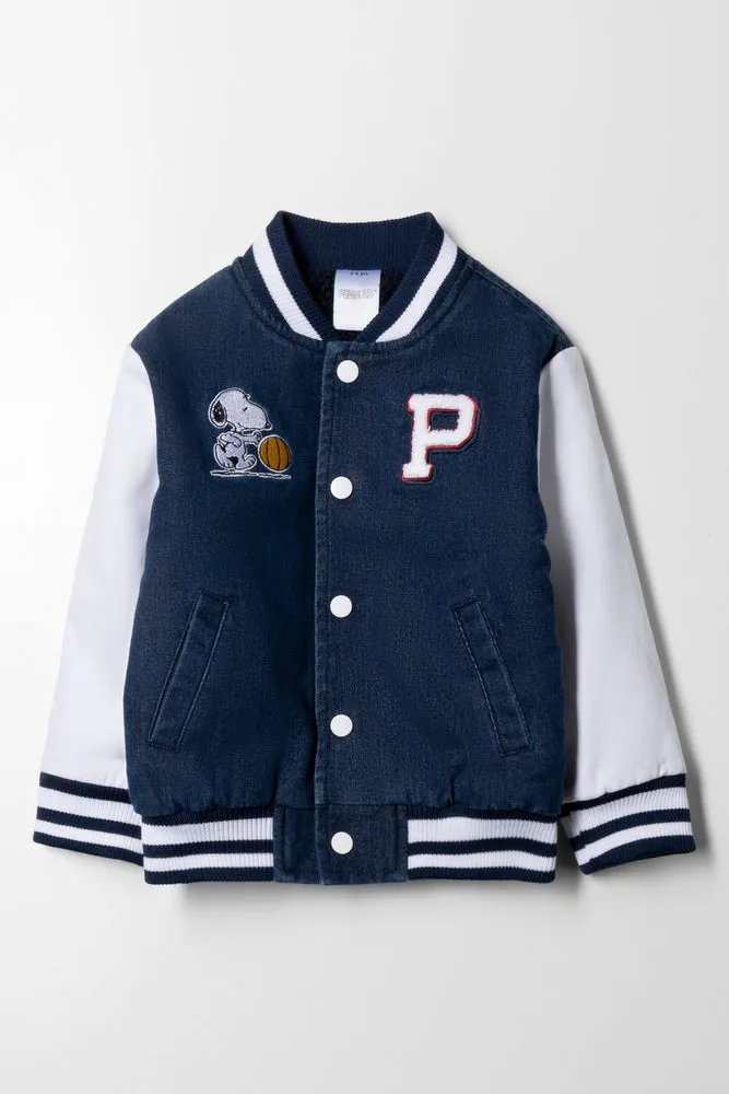 Snoopy Denim Bomber Jacket Blue