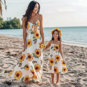 Summer Mother and Daughter Matching Sunflower Dresses