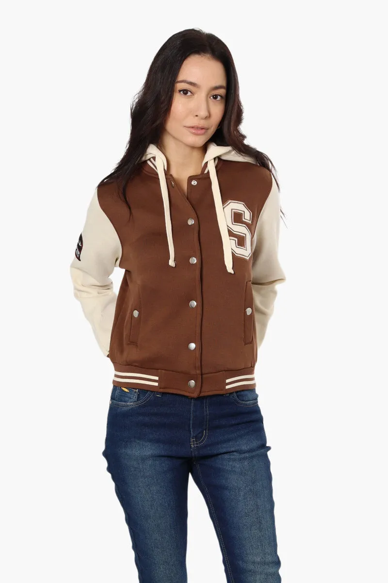 Super Triple Goose Hooded Varsity Lightweight Jacket - Brown