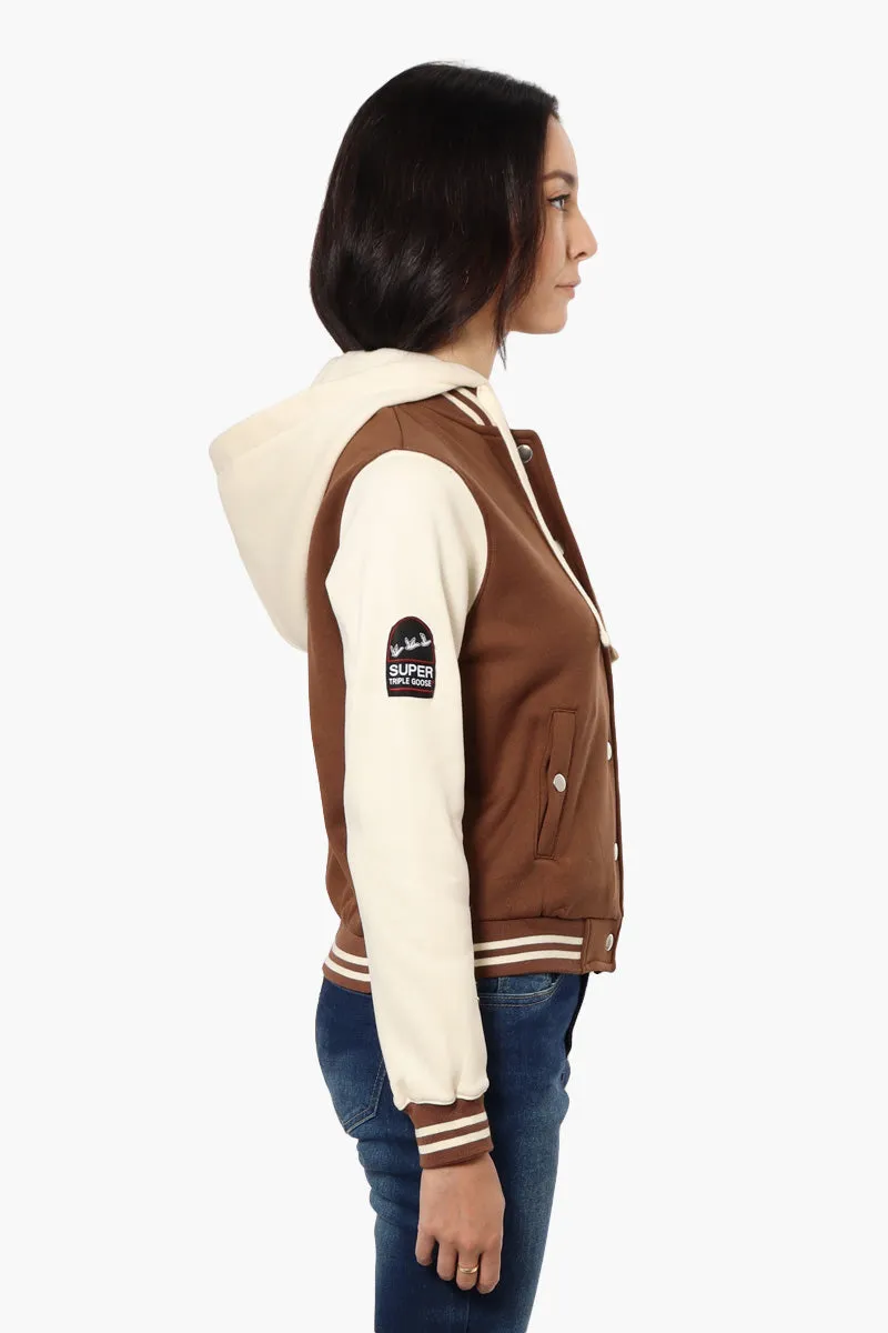 Super Triple Goose Hooded Varsity Lightweight Jacket - Brown