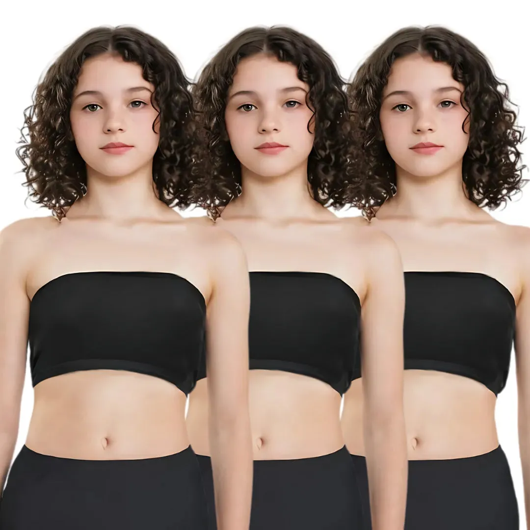 Teens Tube Top Bra | Slip On Style | 3 Layer Front Panel Conceals Nipples | Silicone Anti Slip Band Prevents Slipping | 3 Pack