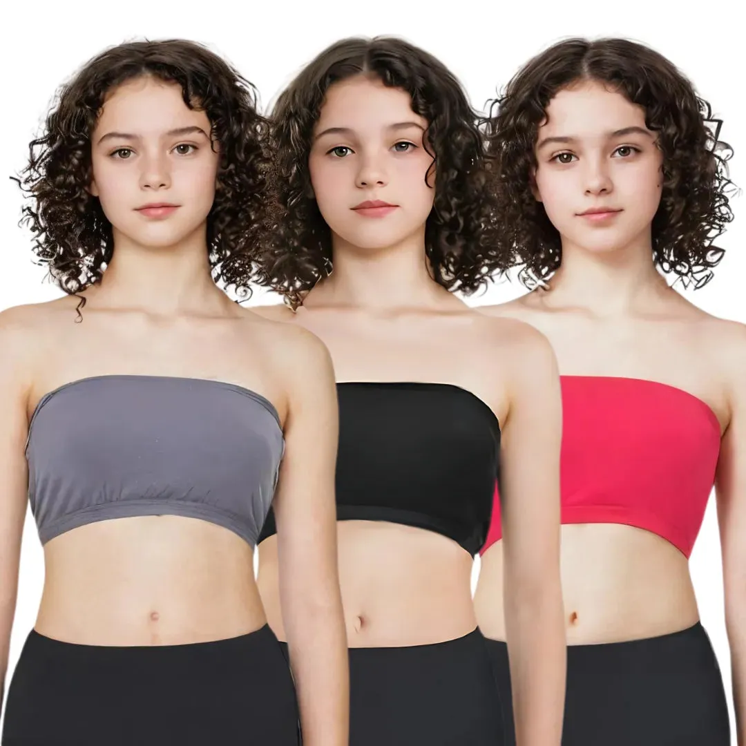 Teens Tube Top Bra | Slip On Style | 3 Layer Front Panel Conceals Nipples | Silicone Anti Slip Band Prevents Slipping | 3 Pack