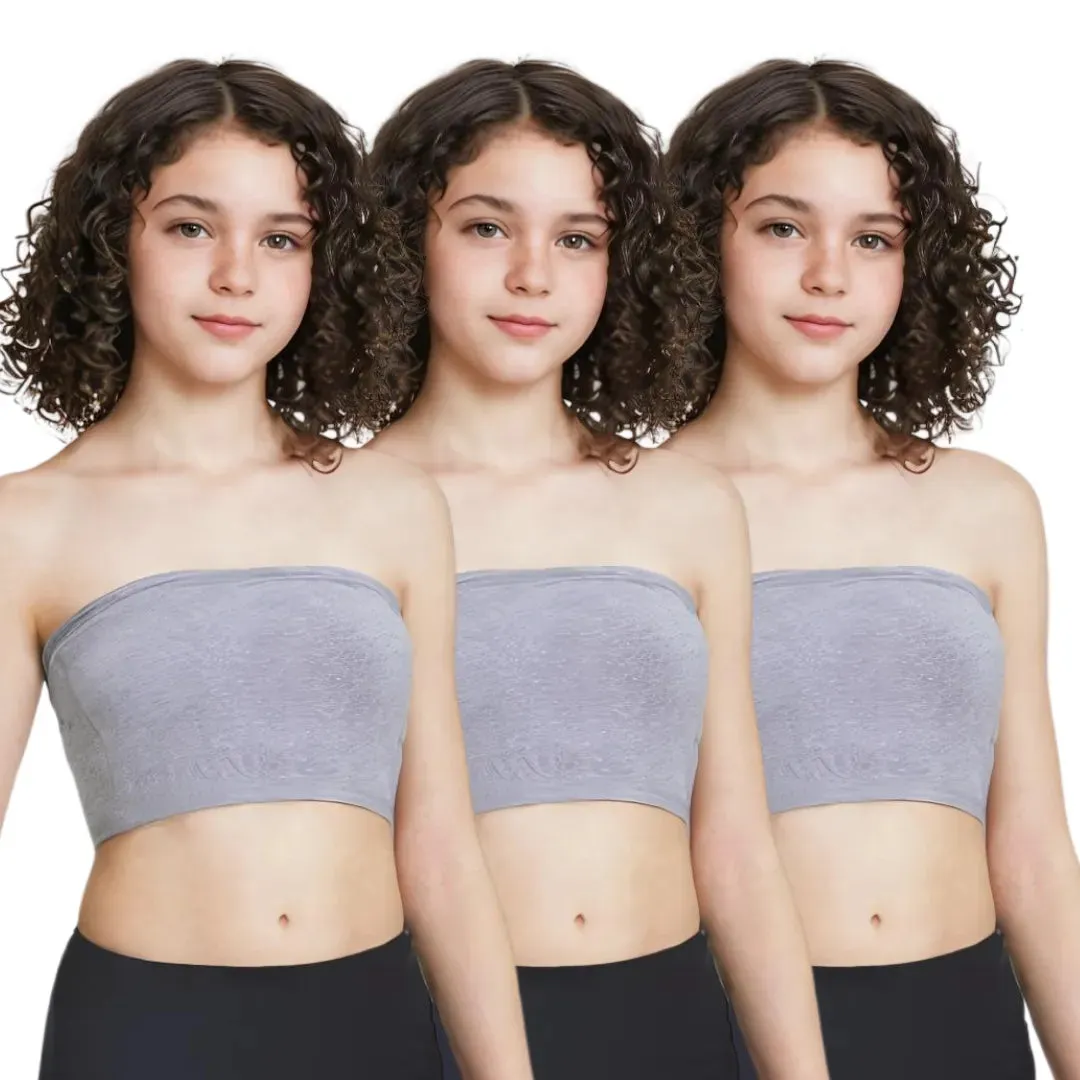 Teens Tube Top Bra | Slip On Style | 3 Layer Front Panel Conceals Nipples | Silicone Anti Slip Band Prevents Slipping | 3 Pack