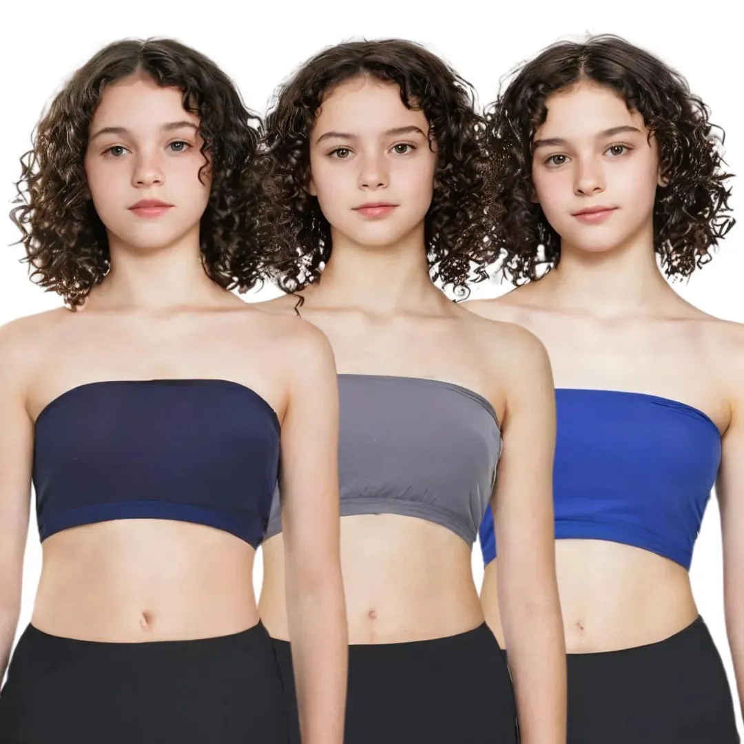 Teens Tube Top Bra | Slip On Style | 3 Layer Front Panel Conceals Nipples | Silicone Anti Slip Band Prevents Slipping | 3 Pack