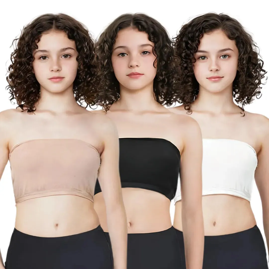 Teens Tube Top Bra | Slip On Style | 3 Layer Front Panel Conceals Nipples | Silicone Anti Slip Band Prevents Slipping | 3 Pack