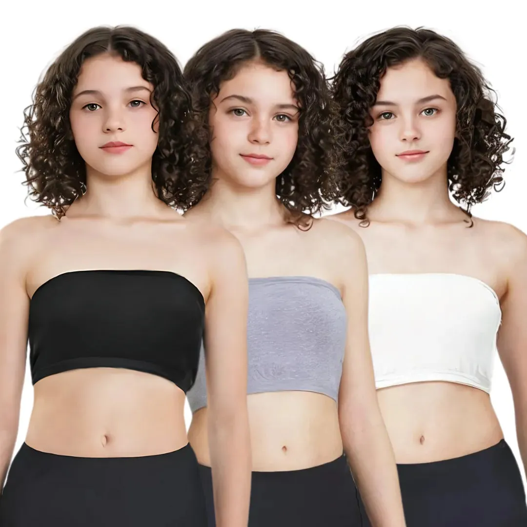 Teens Tube Top Bra | Slip On Style | 3 Layer Front Panel Conceals Nipples | Silicone Anti Slip Band Prevents Slipping | 3 Pack