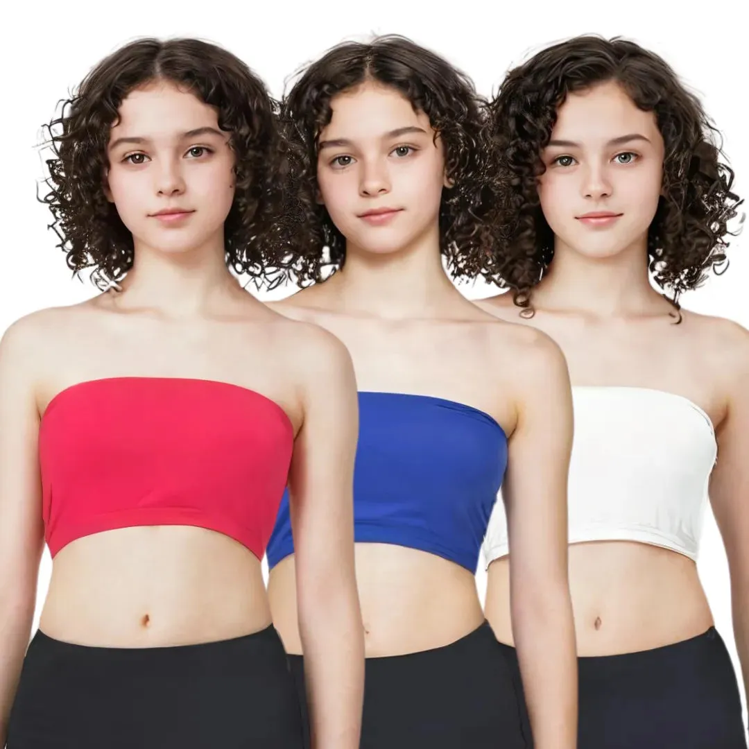 Teens Tube Top Bra | Slip On Style | 3 Layer Front Panel Conceals Nipples | Silicone Anti Slip Band Prevents Slipping | 3 Pack