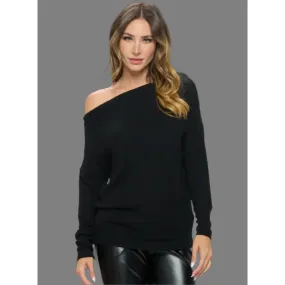 The Michelle Black Off The Shoulder Cozy Top