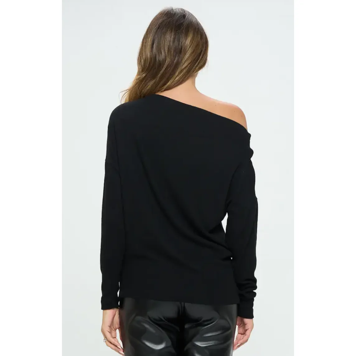 The Michelle Black Off The Shoulder Cozy Top