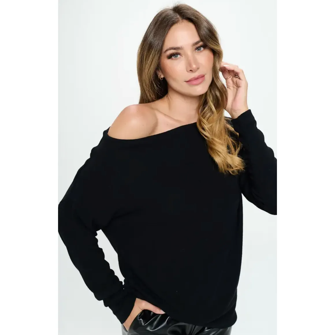 The Michelle Black Off The Shoulder Cozy Top