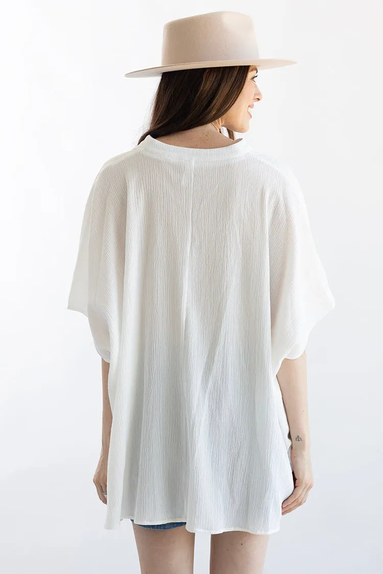 White Batwing V-Neck Blouse