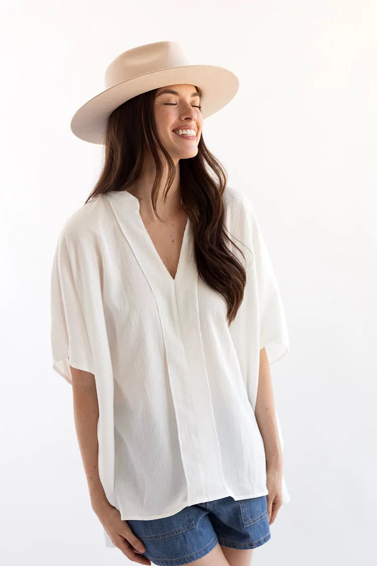 White Batwing V-Neck Blouse