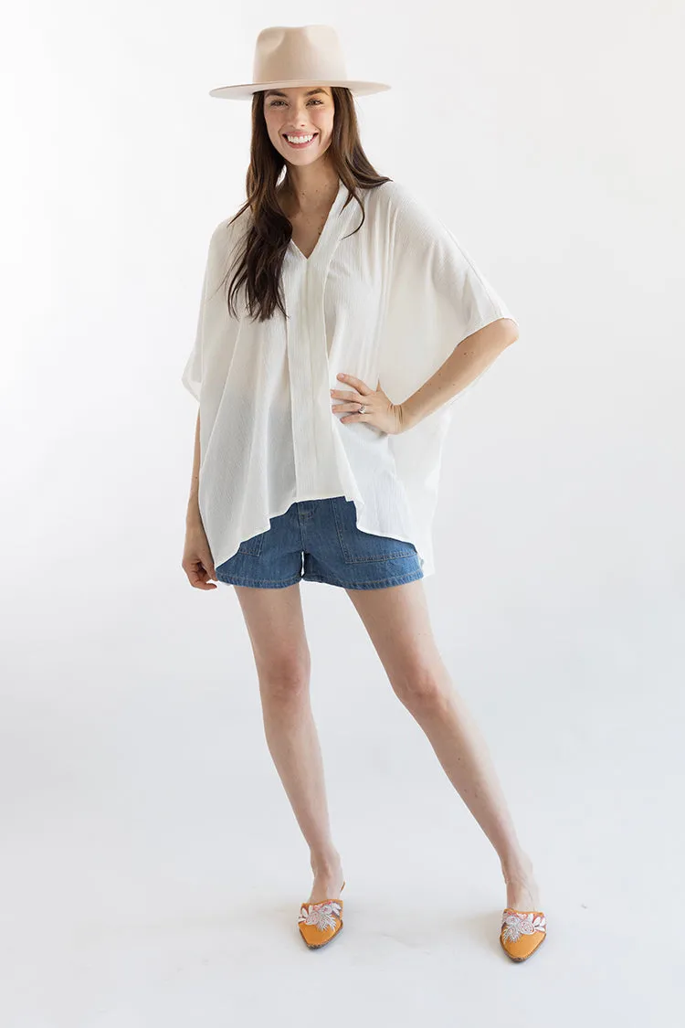 White Batwing V-Neck Blouse