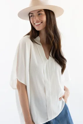 White Batwing V-Neck Blouse