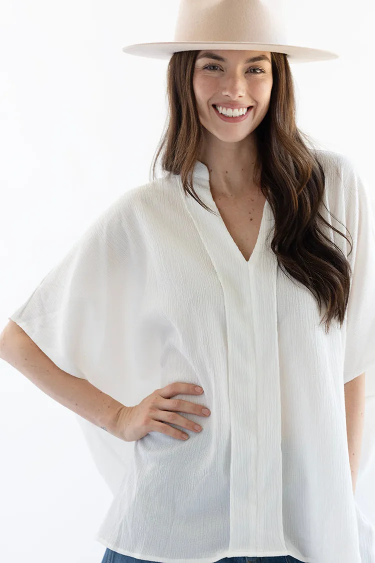 White Batwing V-Neck Blouse