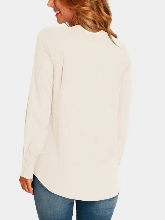 Wholesale Deep V-Neck Plain Long Sleeve Blouses