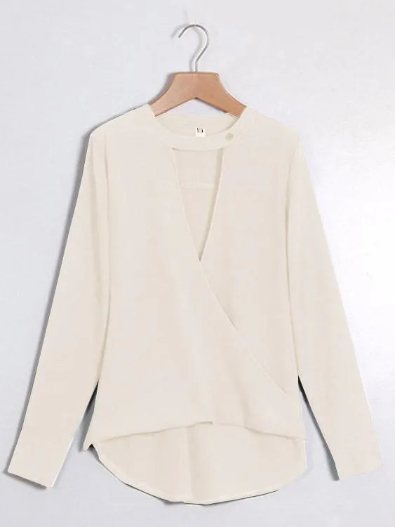 Wholesale Deep V-Neck Plain Long Sleeve Blouses