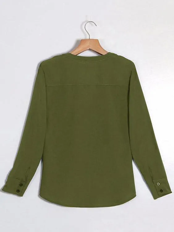 Wholesale Deep V-Neck Plain Long Sleeve Blouses