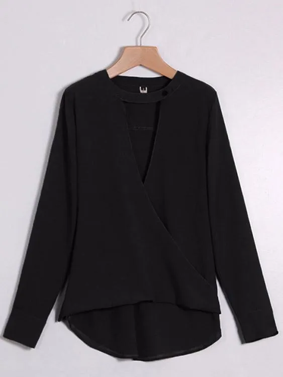 Wholesale Deep V-Neck Plain Long Sleeve Blouses